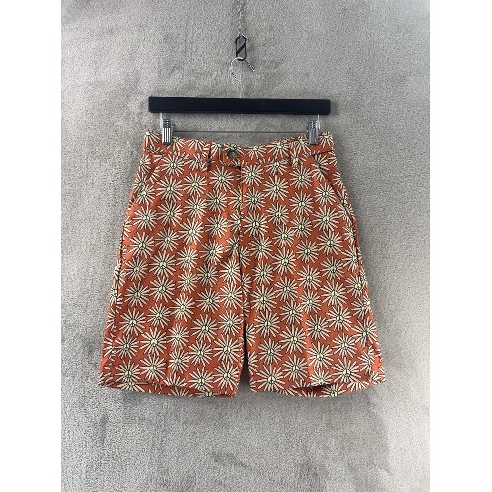 Loudmouth Golf Shorts Mens Size 28‎ Orange Daisy Print Retro Mod Stretch USA
